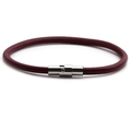 Minimalist dark burgundy braided leather bracelet with polished silver magnetic clasp - Burgundy