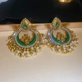 Detail of ethnic crescent earrings with green enamel and white pearl tassels - Gold Green Enamel Pearl Tassel (5# Gold-Green Steel Pin)