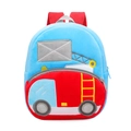 Cute red and blue cartoon fire truck plush backpack for kids with 3D embroidery details - Ladder Truck