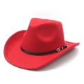 Classic red western cowboy hat with curved brim and black leather belt buckle detail - M (56-58cm) / Red