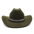 Dunkelgrüner Filzhut im Western-Stil mit schwarzem Lederband und silbernen Nieten - M (56-58cm) / Armeegrün