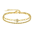 Bracelet double couche doré avec chaîne torsadée et pendentif lettre S serti de zircons - S