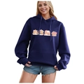 Dark blue Christmas hoodie with gingerbread house prints, featuring drawstring and pocket - S / Tops / Navy Blue-Gingerbread House Print