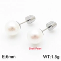 Boucles d'oreilles perles de nacre 6mm avec fermoirs coeur en acier inoxydable argent - Perle de Coquillage Argentée Fermoir Coeur (KE110735-Z)