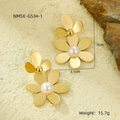 Golden flower earrings with white pearl center, size 5cm x 3.1cm, weight 15.7g - Gold Elegant Floral Pearl(G534-1)