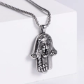 Collana con ciondolo Hamsa tigre hip hop in acciaio inossidabile 304 lucido con catena box - Colore Acciaio (Con Catena 3.5*60mm)