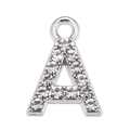 Silver-colored alphabet A pendant with sparkling rhinestones and round hanging ring - Letter A