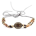 Bohemian braided rope belt featuring antique bronze centerpiece and dark brown wooden beads - 12-Wood Grain Beads Antique Bronze