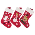 3er-Set rote Weihnachtssocken mit Nikolaus-, Schneemann- und Rentier-Stickerei - Preis Für 2365# (einzelartikel): Bitte Bestellen Sie In Vielfachen Von 3.