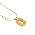 Golden stainless steel necklace with textured lava finish O-letter pendant and snake chain - Letter O