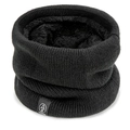 Black knitted winter neck warmer with warm fleece lining and white winter logo tag - Black