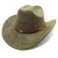 Detail of moss green faux suede cowboy hat with star studs and brown leather band - M (56-58cm) / Army Green