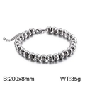 Silver beaded stainless steel bracelet with lobster clasp and adjustable extension chain - Steel Color (KB129461-Z)