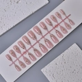 Pink French leopard print press-on nails with 3D white floral and pearl embellishments - Nude Pink Leopard 3D Floral Style (WY-039) / Multi-piece Box Set