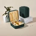 Portable dark green faux leather jewelry box with ring slots and necklace hooks - Cross-grain / Dark Blue
