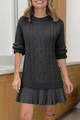 Vestido de punto trenzado gris oscuro con dobladillo plisado para mujer moda otoño-invierno - S / Negro