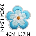 Detailed embroidery texture of a blue five-petal flower patch with size dimensions - Five-petal Flower (32号)