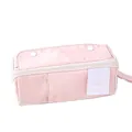 Pink prism pencil case with large capacity and white zipper for students and stationery - Pink