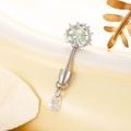 Silver thorn heart cartilage stud with green leaf detail and clear teardrop pendant - Green Jade (Single)
