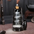 Bamboo-shaped black ceramic backflow incense burner with multi-tier smoke flow - Pink Stripes Bow