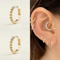 Minimalist gold beaded huggie hoop earrings with smooth spherical texture for women - CC153-2 / Gold+8mm