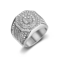 Luxurious octagonal stainless steel men's ring featuring full pave white cubic zirconia - US 8 / Silver