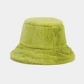Cozy avocado green faux fur bucket hat for women with fluffy plush texture for autumn - Yellow-Green
