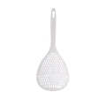 White nylon slotted spoon with long handle and fine oval drainage holes for kitchen use - Medium White