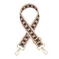 Close-up of adjustable woven shoulder strap with geometric patterns and gold metal clips - A-14 Khaki Coffee Diamond