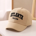 Detail of khaki kids baseball cap featuring 3D black Atlanta Georgia embroidery - 54cm (3-8 Years) / Khaki