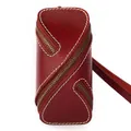 Vintage reddish brown vegetable tanned leather key pouch with unique multi-zipper design - Red Brown