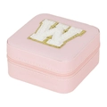 Pink portable travel jewelry box with embroidered letter W for rings and necklaces - Letter W (No Mirror) (FS61) / 10x10x5cm