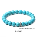Beaded synthetic blue turquoise bracelet with textured silver metal accent bead - SL351A03 Synthetic Blue Turquoise Bracelet