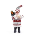 Standing Santa Claus doll in grey knitted sweater and hat holding small Xmas tree - 501-Grey Red Knit Style
