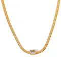 Collana a catena piatta color oro con pendente in zircone rettangolare su fondo bianco - Oro Zircone Bianco (KDD142)