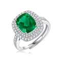 Elegant 925 silver adjustable ring with square green emerald and halo cubic zirconia - R12404 Emerald Cushion 8*10mm / Adjustable Open