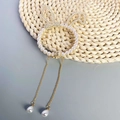 Golden hair clip with pearl circle, rhinestone bunny ears and hanging pearl charms - F0461 Gold Pearl Bunny Ear