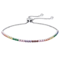 Adjustable S925 sterling silver bracelet featuring a rainbow of vibrant colored zircons - Machine-made Tennis Chain 2mm Colored Electroplated White Gold Approx. 3.16g.