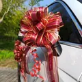 Dark red gift bow with gold edges and I Love You More text on car mirror - 10 Strands Pack / Wine Red I LOVE YOU
