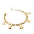 Bracelet double chaîne en acier inoxydable plaqué or 18K avec breloques papillon - Doré