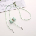 Green plaid bow phone crossbody chain with white imitation pearls and heart beads - Candy Green Bow (K1191)