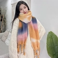 Thick colorful striped mohair scarf for women with warm cashmere feel and long tassels - Cloud Orange