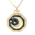 Bohemian gold octagonal pendant with black moon star design and zircon crystals - Black
