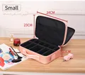 Pink oxford makeup case with adjustable dividers and shoulder strap, small size - Small Size (Portable Travel) / Pink