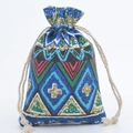 Ethnic style drawstring cotton bag with geometric patterns for gift and aroma storage - 10*14cm / Blue