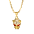Collana con pendente a leopardo dorato, strass micro-pave e pietre degli occhi rossi - Ciondolo Testa di Leopardo Oro Con Occhi Rossi Solo (Senza Catena) (DW068)