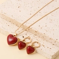 Elegant red heart jewelry set with snake chain necklace and hoop earrings in gold finish - Red Heart Enamel Look Style