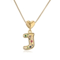 18K gold plated necklace with colorful zircon letter J and small heart pendant - Letter J