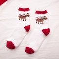 Thick coral fleece Christmas socks featuring red reindeer pattern on white plush fabric - One Size / White Reindeer