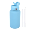 Light blue 650ml stainless steel sports water bottle with straw and cleaning brush set - Sky Blue
